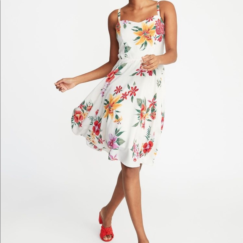 old navy cami floral tropical print dress S